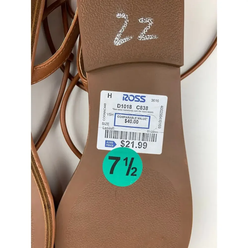 DV Dolce Vita Jestar Strappy Lace Up Sandals Brown Faux Leather Flats Womens 7.5